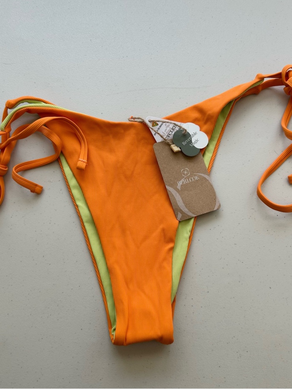 Berlook Bikini Bottom Large Orange Reversible Tie Side Swimwear